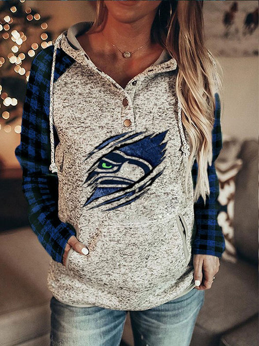 Women's Seahawk Ripped Sweatshirt Hoodie Sweater