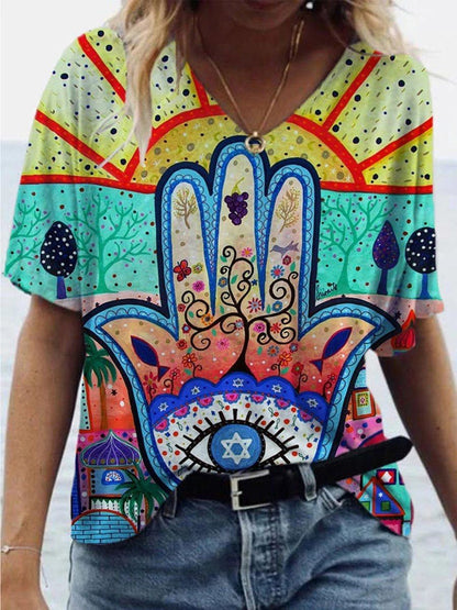 Hamesh Evil Eye Paintings V-Neck Women's T-Shirt