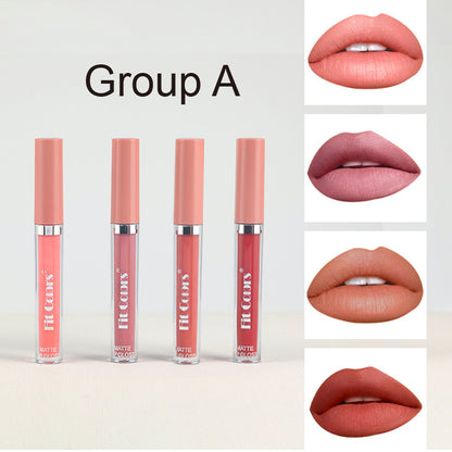 Matte Non-stick Cup Lip Gloss Set Matte Thin Tube Liquid Lipstick 4 Sets