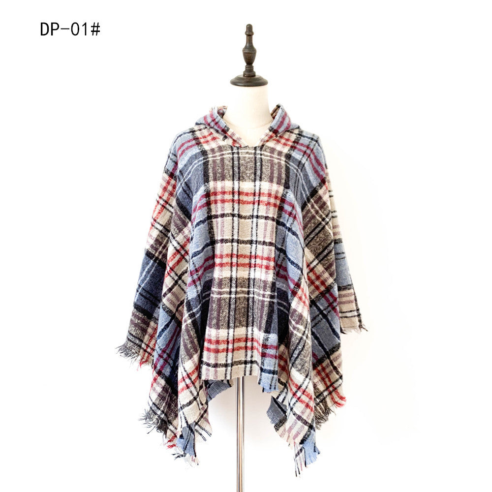 Plaid Winter Warm Pashmina Poncho For Women