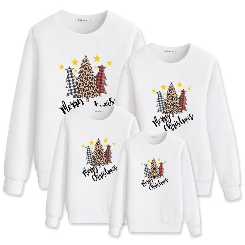 Parent-Child T-shirt With Christmas Tree Print