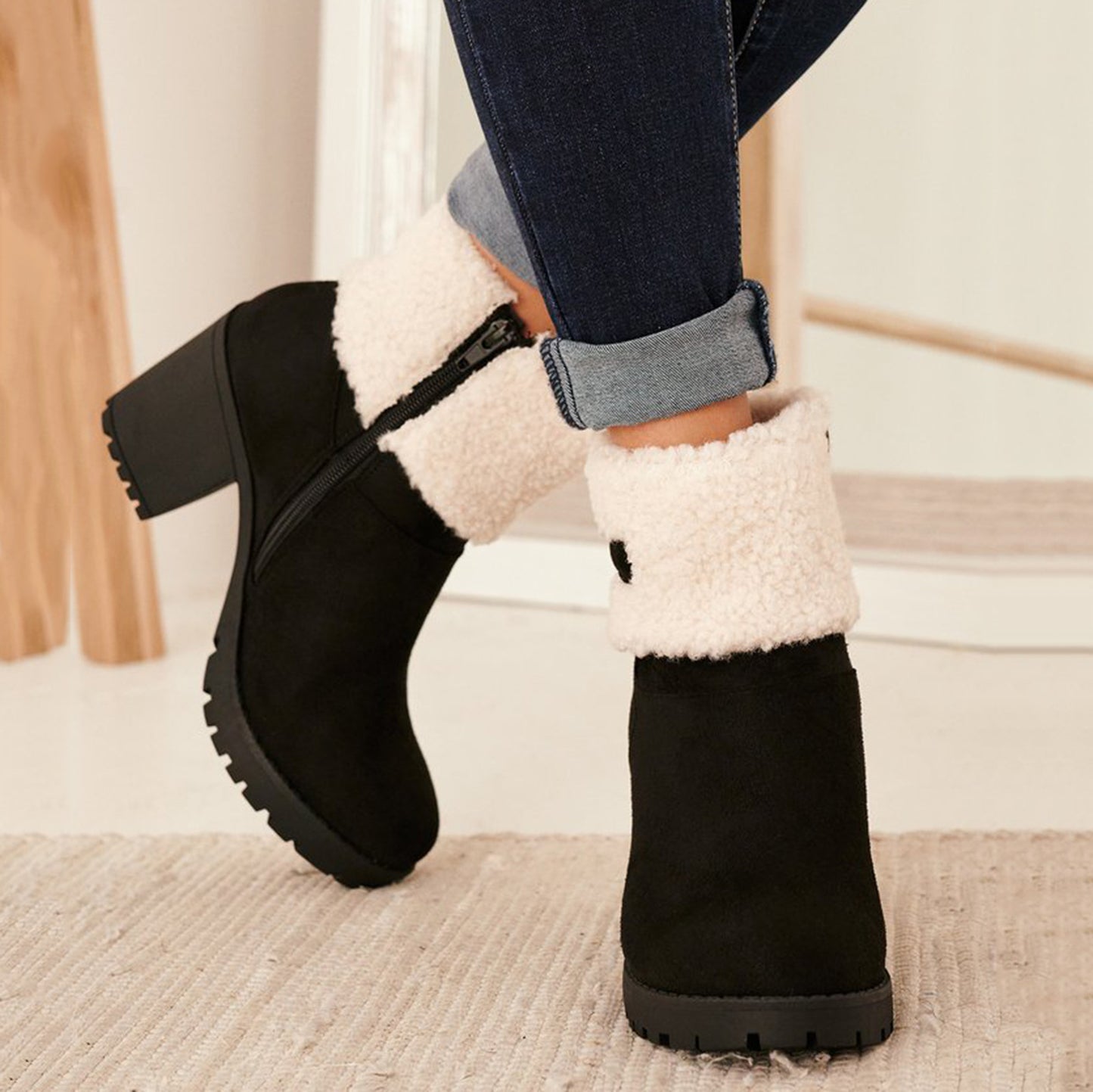 Casual Zip Up Heel Boots For Women
