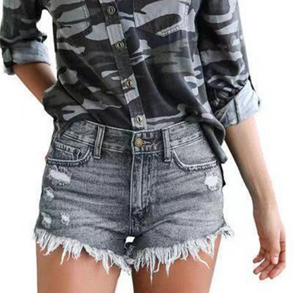 Ladies Casual Ripped Finged Shorts Jeans