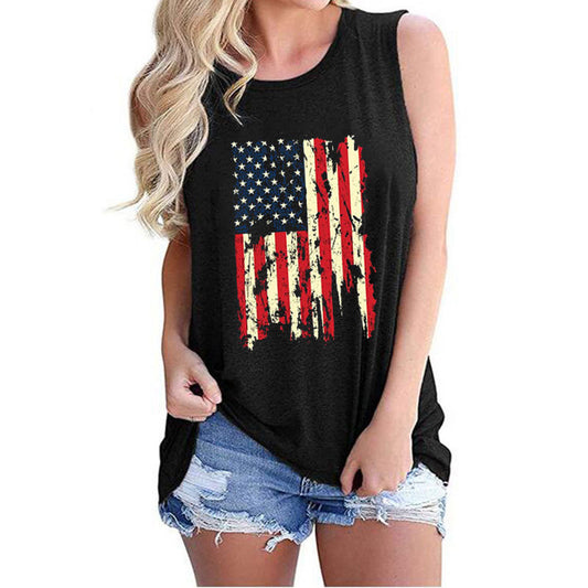 Woman USA Flag Crew Neck Sleeveless Tank