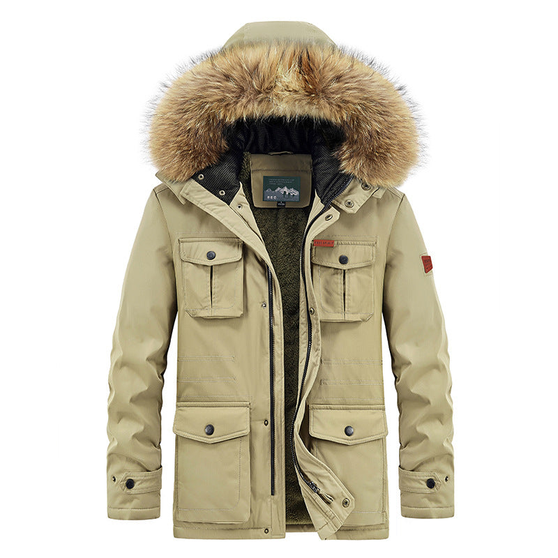 Men's Fur Collar Hooded Fleece Jacket