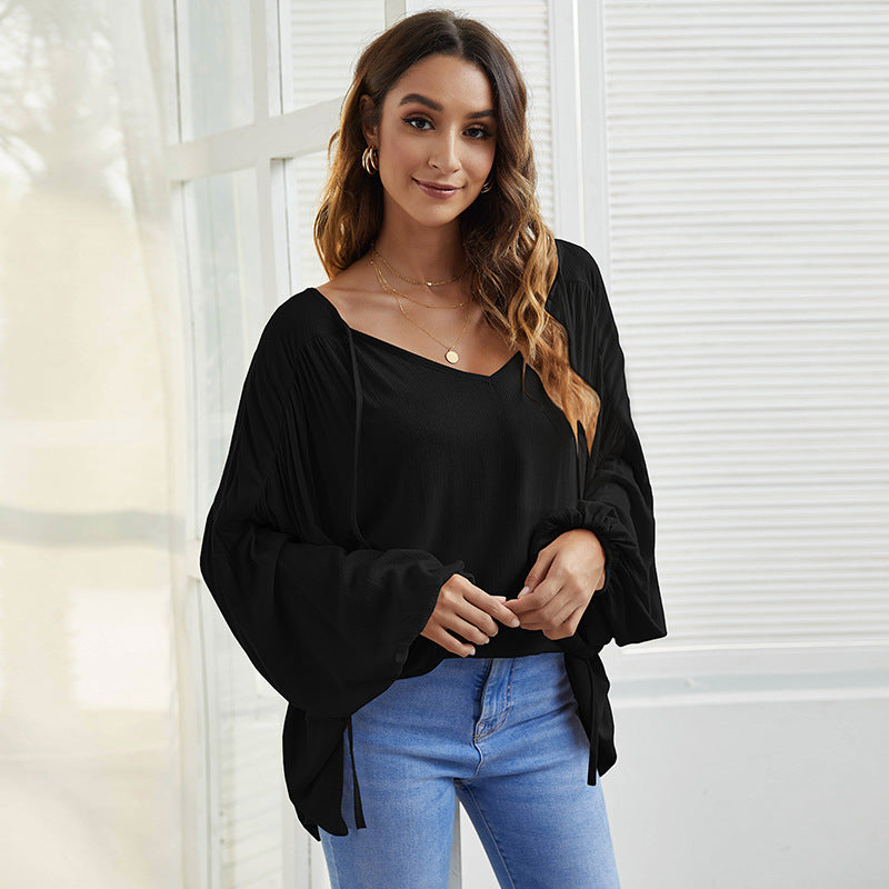 Women's V-Neck Solid Color Casual Blouses