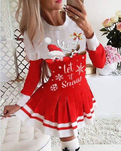 Christmas Santa Elk Print Dress