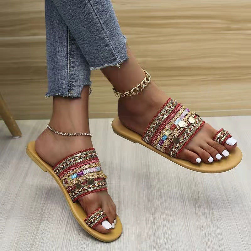 Ethnic Casual Flat Slippers For Women