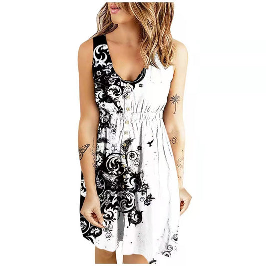 Button Casual Loose Tank Top Dress