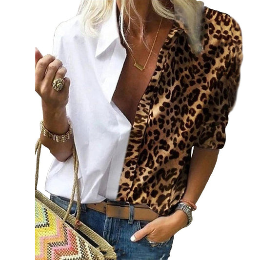 Long Sleeve Printed Leopard Loose Blouses