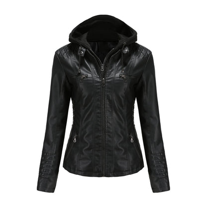 Women's Hooded Two-piece Detachable Plus Size Leather Jacket
