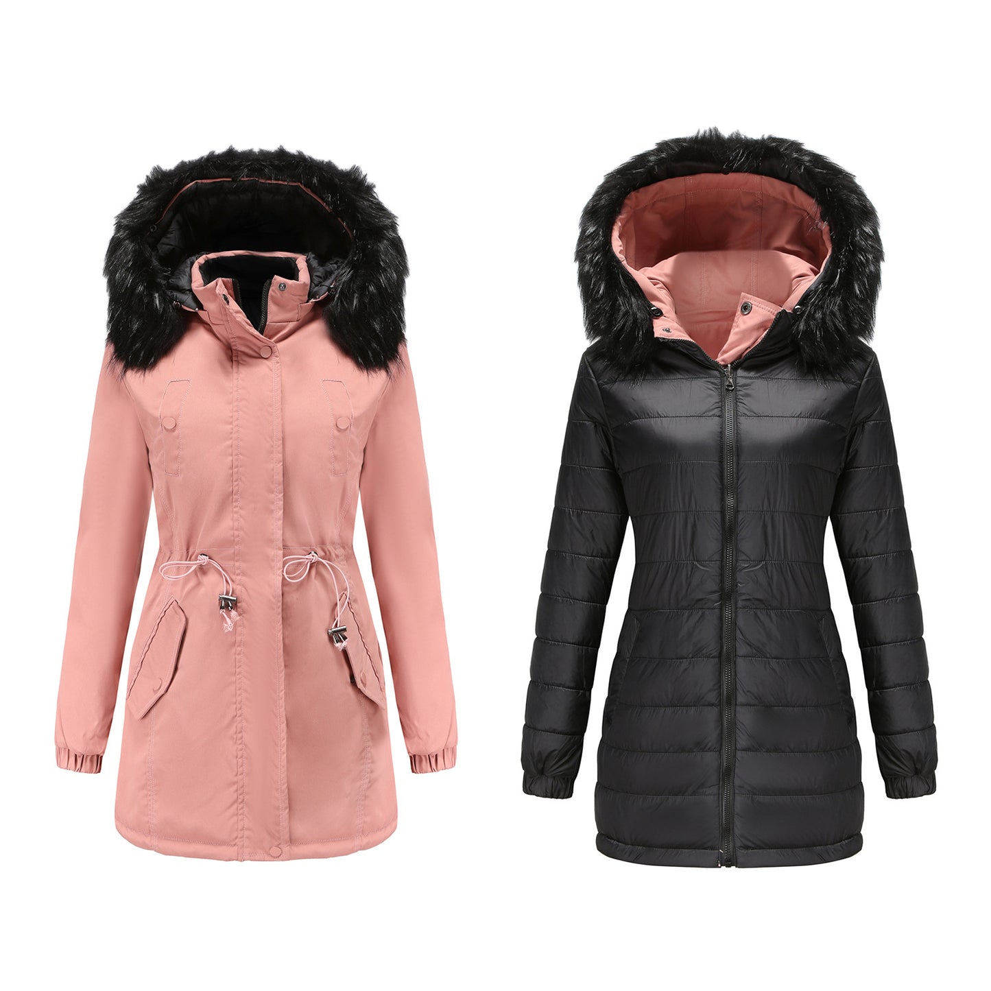 Reversible Wear Detachable Fur Collar Detachable Hat Women Jacket