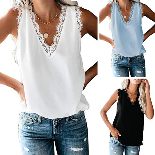 Ladies Blouse Lace Sleeveless Chiffon Vest