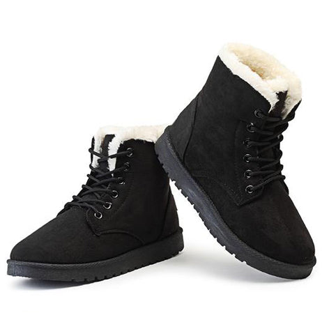 Women's Lace-up Flat-bottomed Thick And Velvet Warm Martin Boots