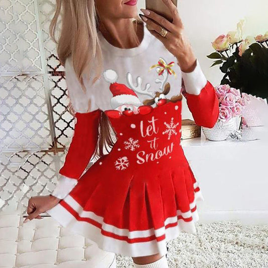 Christmas Santa Elk Print Dress