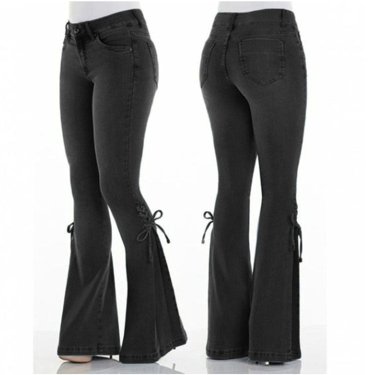 Women's Retro Western Denim Flared Pants