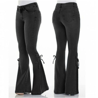 Women's Retro Western Denim Flared Pants