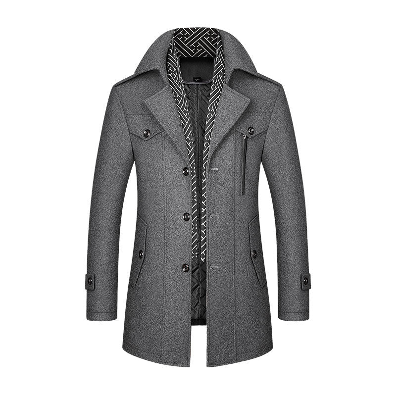 Lapel Mid-Length Plain Single-Breasted Coat for Men