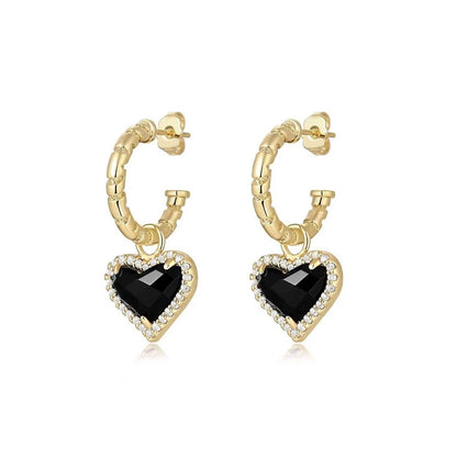 Black Love Heart Earrings with Diamonds