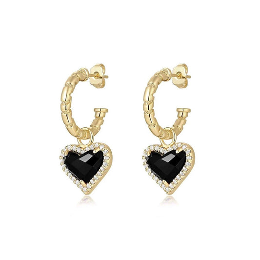 Black Love Heart Earrings with Diamonds