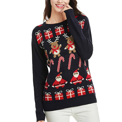 Santa Claus Christmas Tree Embroidered Women's Sweater