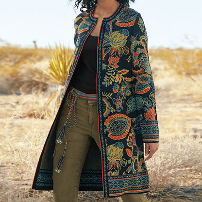 Women's Vintage Print Collarless Women's Jacket