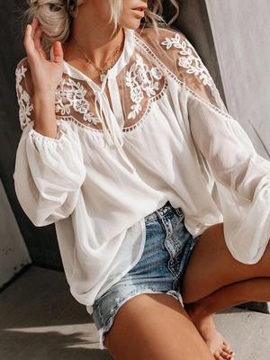 Women's V Neck Lace Shirt Shirt