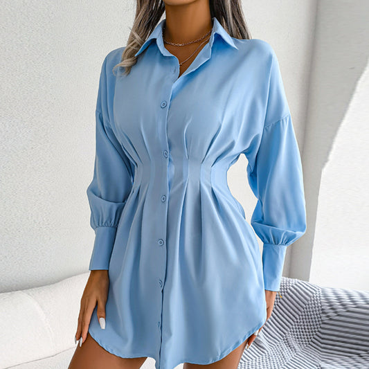 Solid Color Waisted Blouses For Women