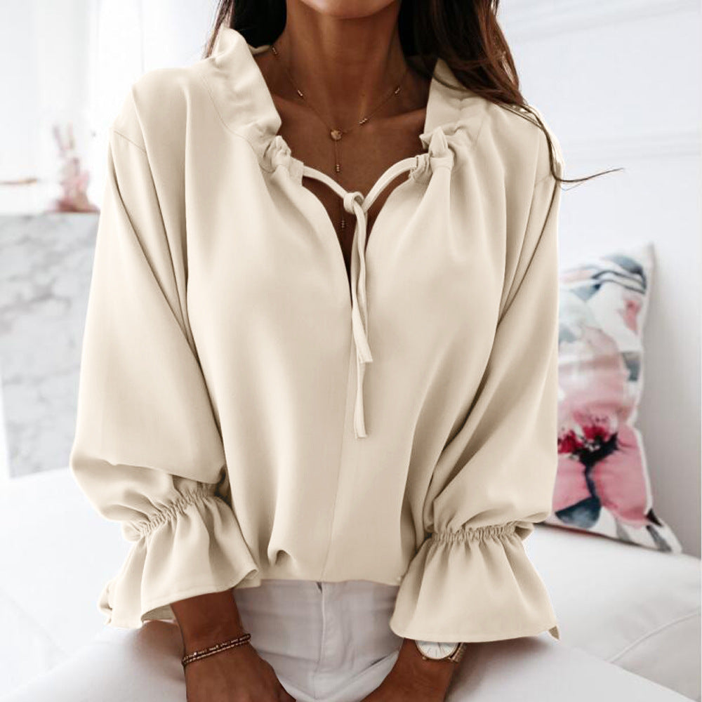 Women's Lace-up V-neck Flared Sleeve Top