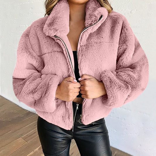 Women's Rabbit Fur Faux Fur Zipper Cardigan Warm Plush Jacket