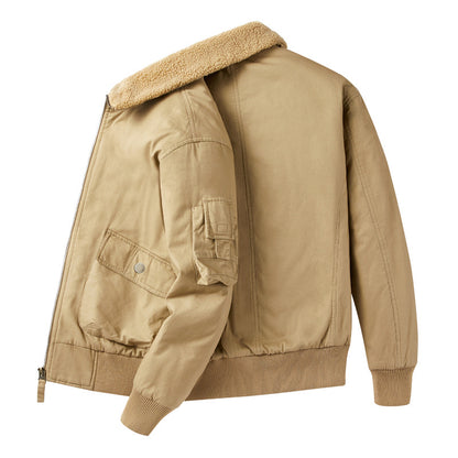 Men's Casual Loose Fleece Bomber Jacket