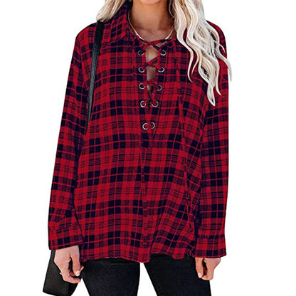 Woman Plaid Shirt With Long Sleeves