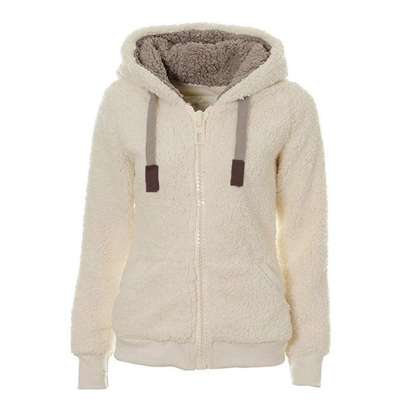 Woman Plush Hooded Sweatshirt Jacket