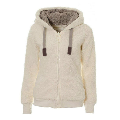 Woman Plush Hooded Sweatshirt Jacket