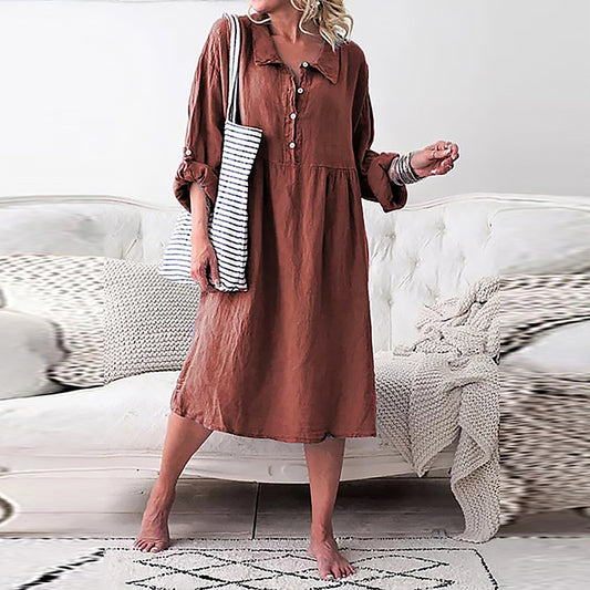 Button Long Sleeve Casual Dress For Women