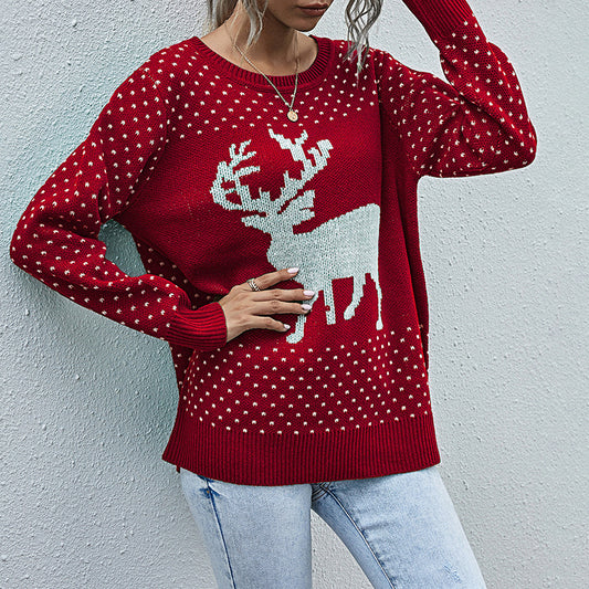 Women's Christmas White Reindeer Snowflake Sweater