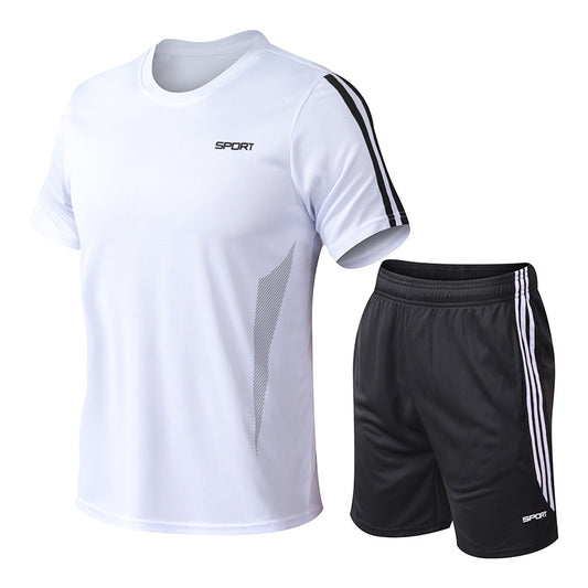 Men's Ice Silk Two-piece Short-sleeved Shorts Suit