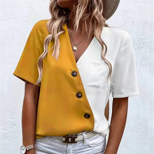 Women's V-Neck Chiffon Short Sleeves Blouses