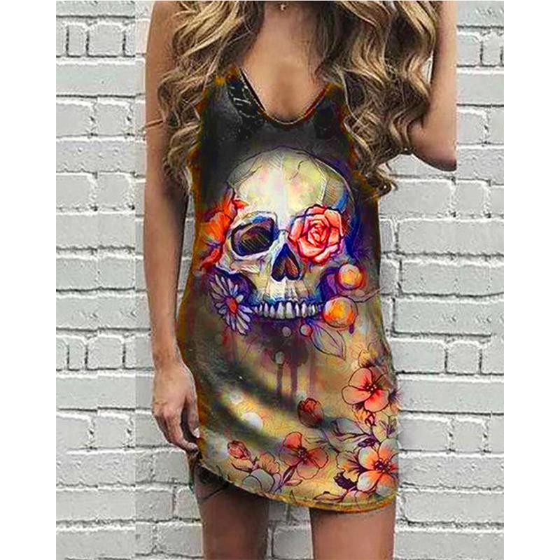 Woman Skull Punk Sleeveless Dress