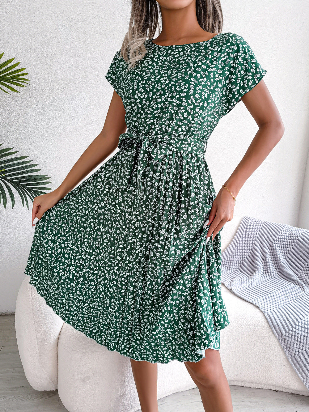 Summer Short Sleeve Floral Print Dress For Women