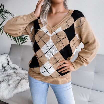 Casual Long Sleeve Plaid Sweater For Women