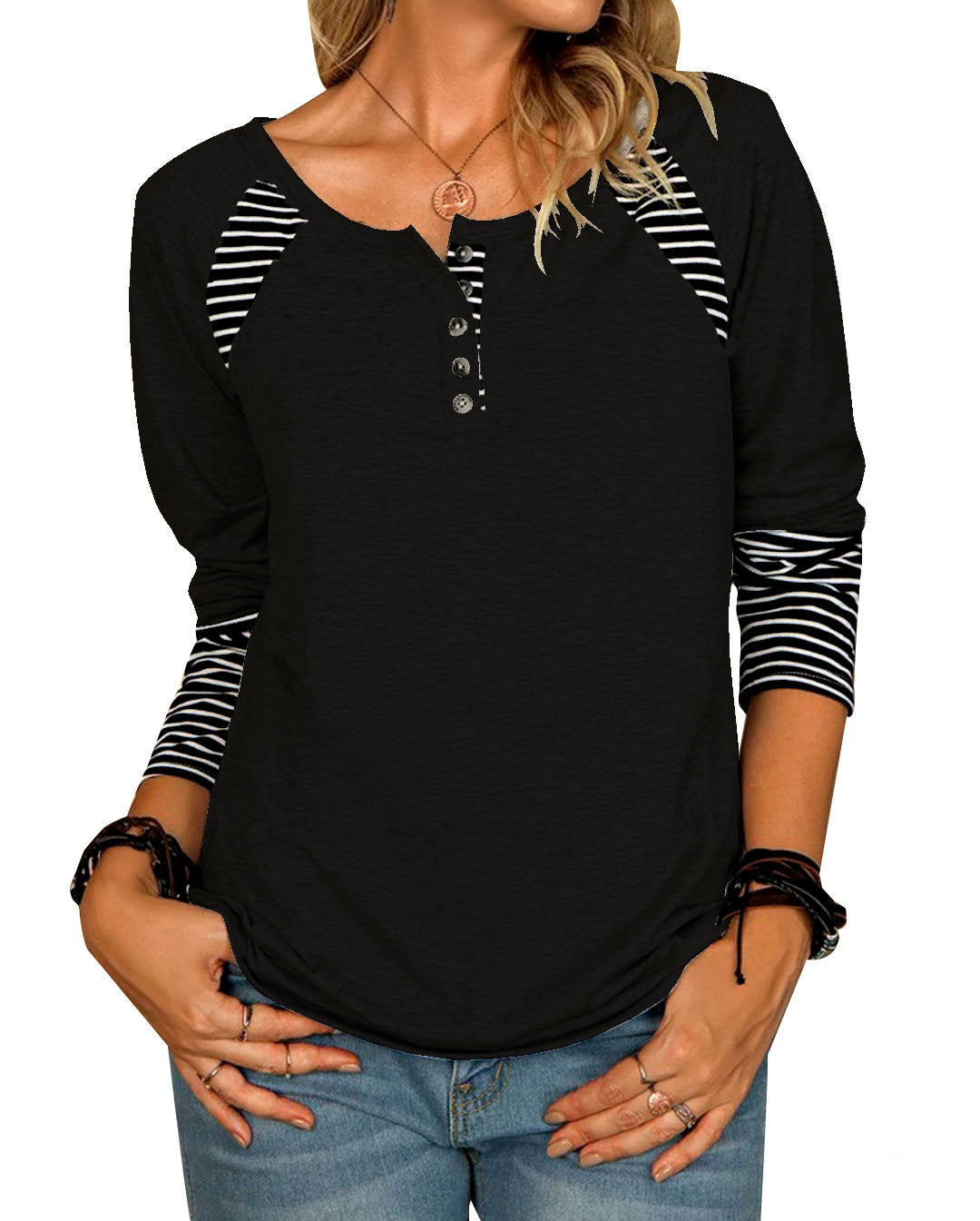 Women's Long Sleeve Striped Casual T-Shirt Top