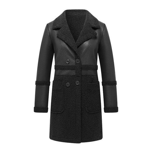 Long Reversible Plush Leather Jacket For Women