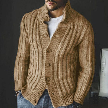 Men's Single-Breasted Knitted Sweater Lapel Sweater Coat