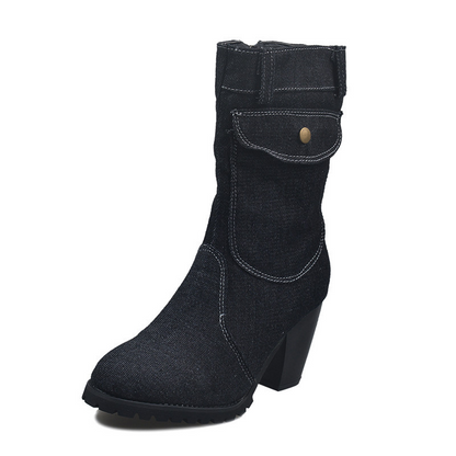 Woman High-heeled Denim Boots