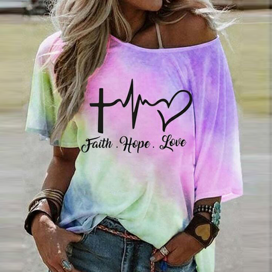 Gradient Letter Print Short Sleeve T-Shirt For Women