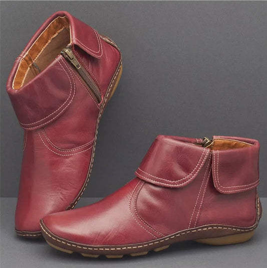 Women's Leather Flat Comfort Boots