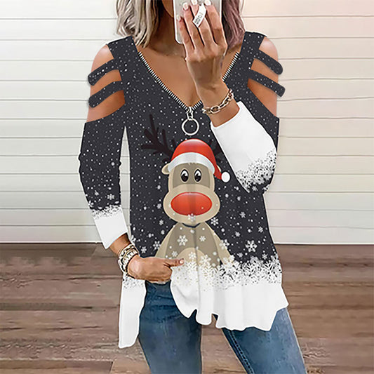 Women's Oversized Christmas Elk T-Shirt