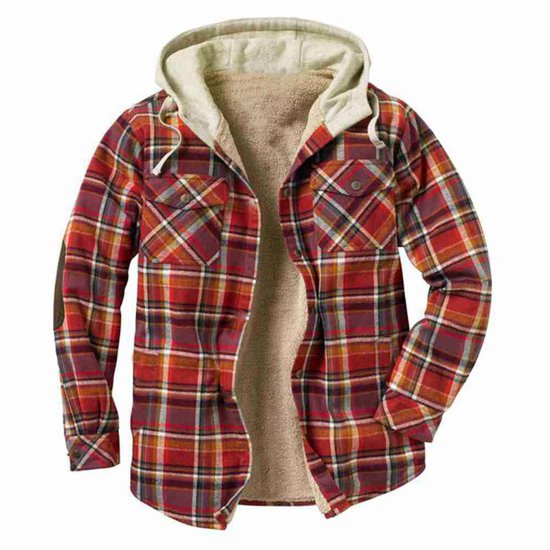 Men's Hooded Winter Plaid Sherpa Lined Jacket