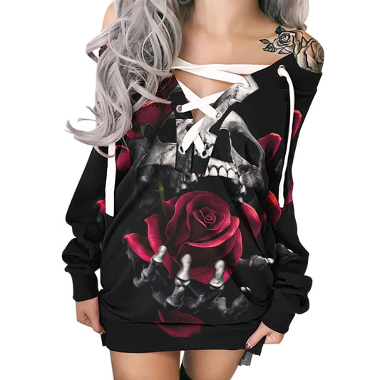 Lace-up Loose Print T-Shirt For Women